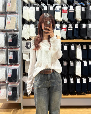 2-way loose sheer summer knit T-shirt