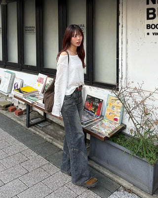 Unique seam flared denim pants