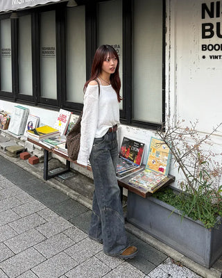 2-way loose sheer summer knit T-shirt