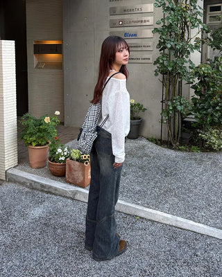 2-way loose sheer summer knit T-shirt