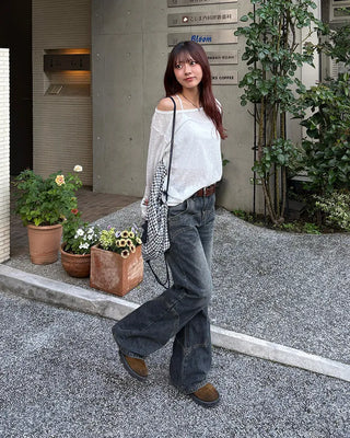 2-way loose sheer summer knit T-shirt