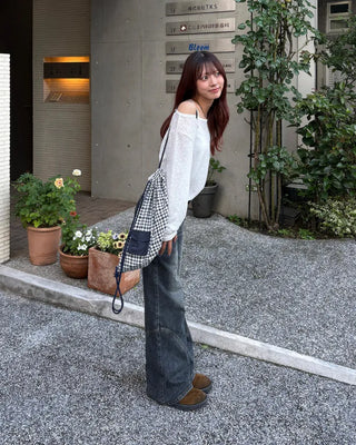 2-way loose sheer summer knit T-shirt