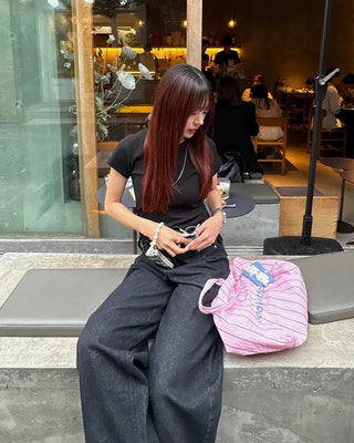 Rose Patch Pink Hip Stitch Denim Pants