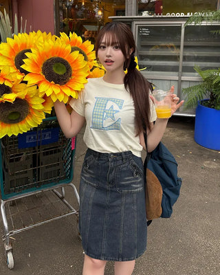 Ester Pattern Patch Half T-Shirt