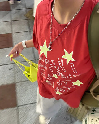 Handwritten Star Lettering Over Half T-Shirt