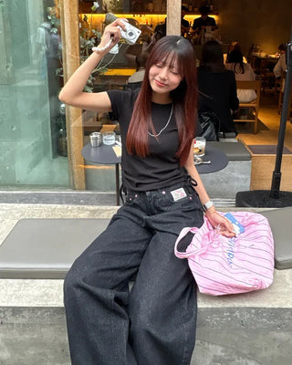Rose Patch Pink Hip Stitch Denim Pants