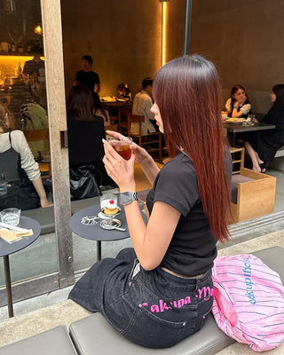 Rose Patch Pink Hip Stitch Denim Pants