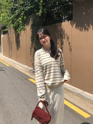 [2 colors] Striped knit