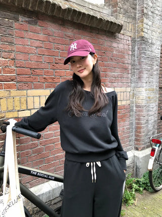 (2 colors) Beaded Boat Neck Sweatshirt