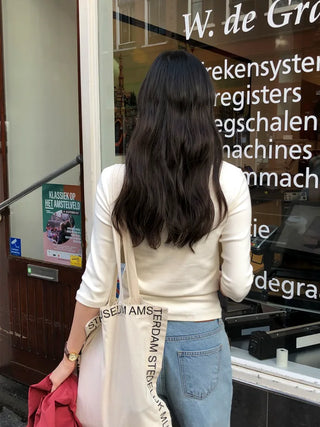 (5 colors) Round neck 7/8 sleeve T-shirt