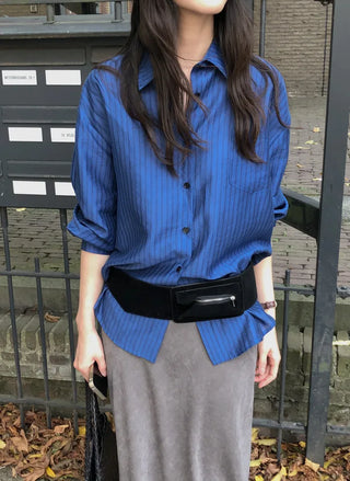 (2 colors) Striped Loose Fit Shirt