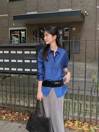 (2 colors) Striped Loose Fit Shirt