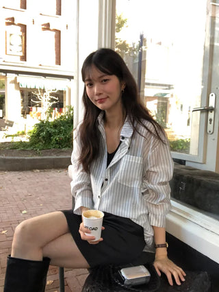 (2 colors) Striped Loose Fit Shirt