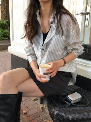 (2 colors) Striped Loose Fit Shirt