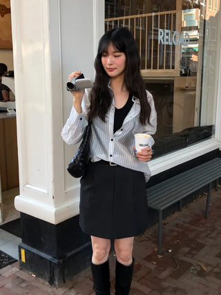 (2 colors) Striped Loose Fit Shirt