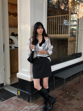 (2 colors) Striped Loose Fit Shirt