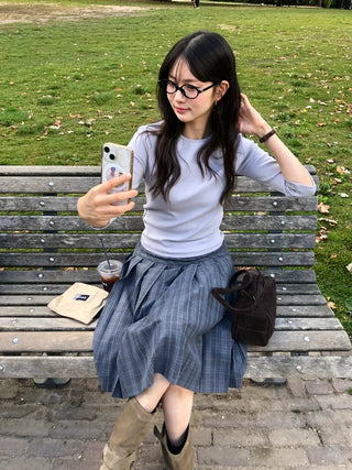 (5 colors) Round neck 7/8 sleeve T-shirt