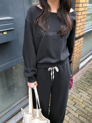 (2 colors) Beaded Boat Neck Sweatshirt