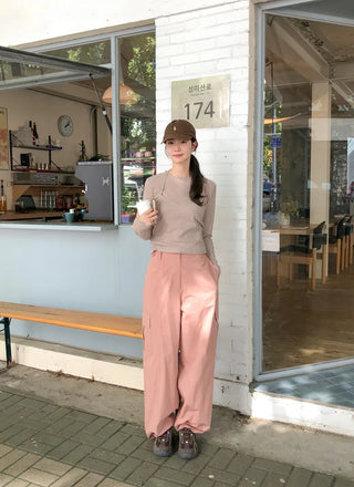 (3 colors) Elastic Waist Cargo Pants