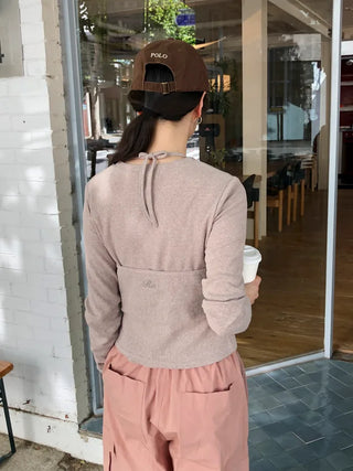 (2 colors) Long-sleeved T-shirt and bustier set