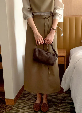 (2 colors) Strap Long Skirt