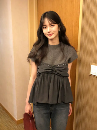 (2 colors) Shirred Layered Bustier