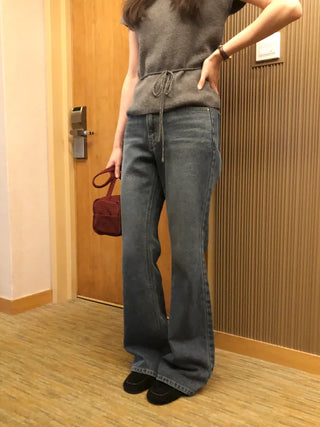 Semi-flare low-rise denim pants