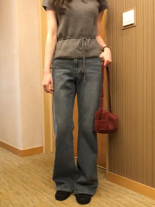 Semi-flare low-rise denim pants
