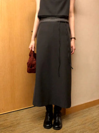 (2 colors) Strap Long Skirt