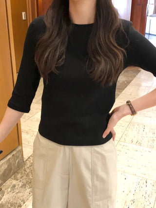 (5 colors) Round neck 7/8 sleeve T-shirt