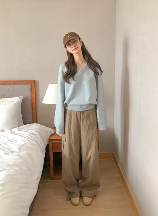 (3 colors) Elastic Waist Cargo Pants