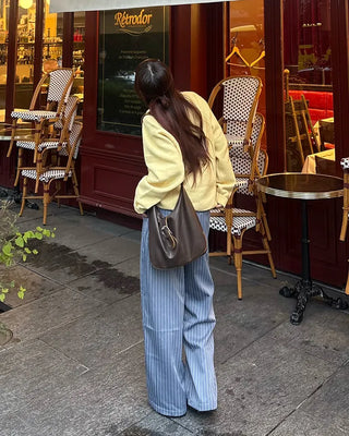 V-neck ribbed hem loose sweater