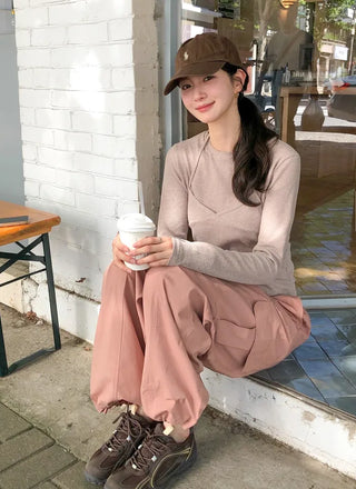 (3 colors) Elastic Waist Cargo Pants