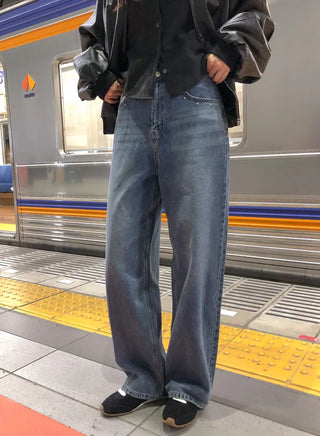 Studded wide-leg denim pants