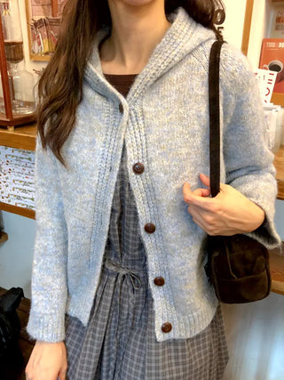 (2 colors) Hooded button-up cardigan