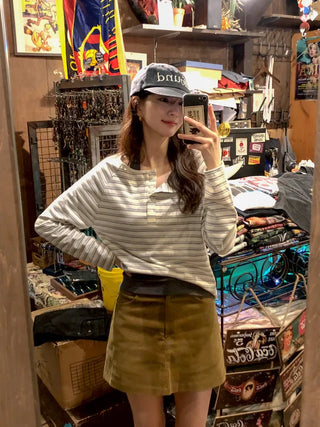 (2 colors) Striped Boat Neck T-Shirt
