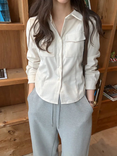 (3 colors) Corduroy Line Shirt