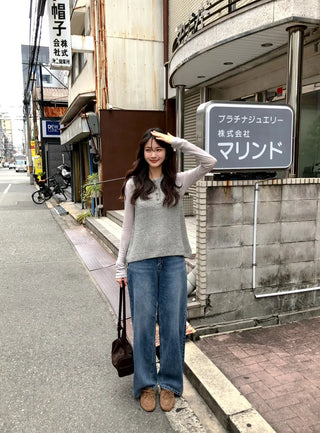 (2 colors) Button-up knit vest