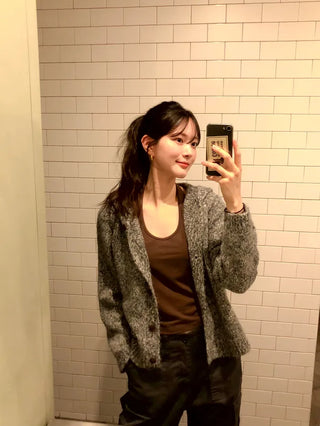 (2 colors) Hooded button-up cardigan