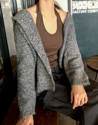 (2 colors) Hooded button-up cardigan