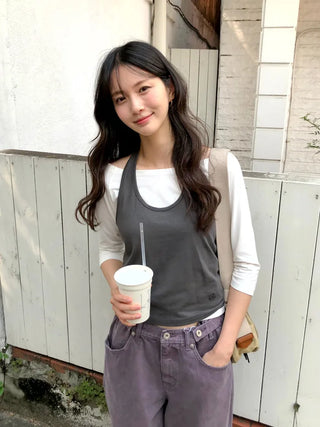 (4 colors) Halter neck layered camisole