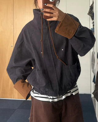 Drawstring high-neck zip-up jacket