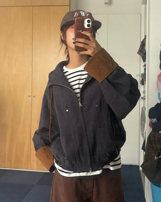 Drawstring high-neck zip-up jacket
