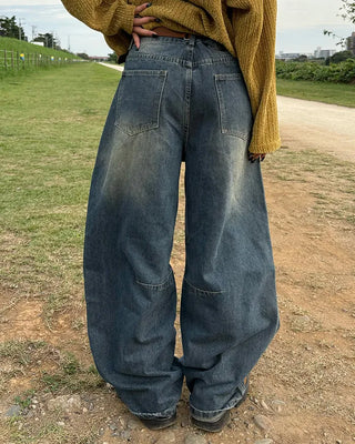 (Unisex) Slash Seam Point Balloon Denim Pants