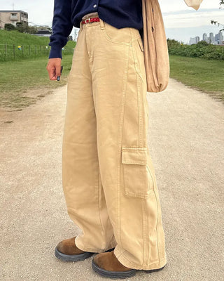 Wide double outseam cotton cargo pants
