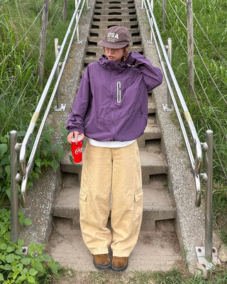 Wide double outseam cotton cargo pants