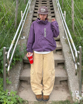 Wide double outseam cotton cargo pants