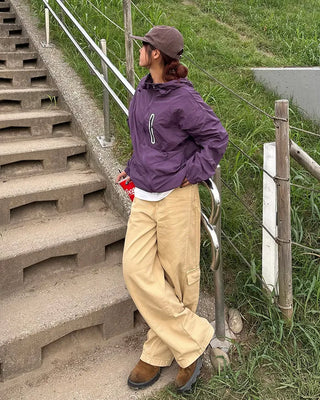 Wide double outseam cotton cargo pants