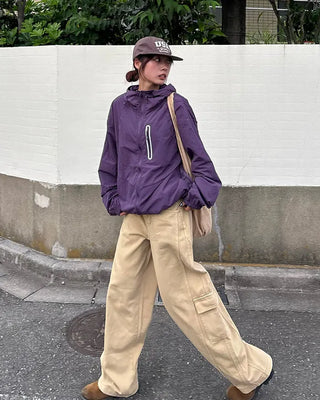 Wide double outseam cotton cargo pants