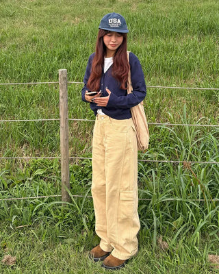 Wide double outseam cotton cargo pants